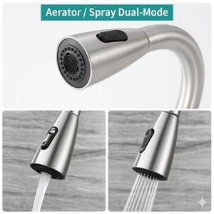 <span class=keywords><strong>Robinet</strong></span> de cuisine moderne rotatif avec douchette extractible flexible en acier inoxydable, eau chaude et froide - Product Image 3