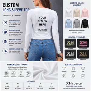 Top Corto de Manga Larga Blanco para Mujer XH CUSTOM, Cuello Redondo, Corte Ajustado, Tejido de Punto, Spandex y Algodón, Logotipo Minimalista Estampado, para Todas las Temporadas - Product Image 3