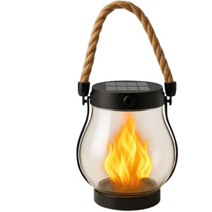 Solar Lantern Outdoor Flame <b>Light</b> LED Solar Powered Camping Hanging Lamp With <b>Rope</b> Handle - Product Image 5