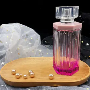 100ml Hexagon Shaped Gradient Pink Perfume Spray Bottles Glass Industrial Surface PUMP