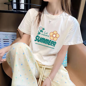 เสื้อยืดลายกราฟิกผ้าฝ้าย100% สำหรับผู้หญิงฤดูร้อน2025เสื้อยืดคอกลมอเนกประสงค์พิมพ์ลายดิจิตอล - Product Image 4