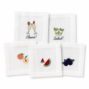 Serviettes de cocktail en lin 100% brodé sur mesure, tissu français de luxe biologique pour hôtels, serviettes en lin biologique de luxe - Product Image 1