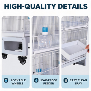 Jaula Grande para Pájaros con Ruedas, Jaula de Cría de Acero Apilable y Móvil de Varias Capas para Canarios, Loros, Pinzones y Periquitos con Transportín para Mascotas - Product Image 3