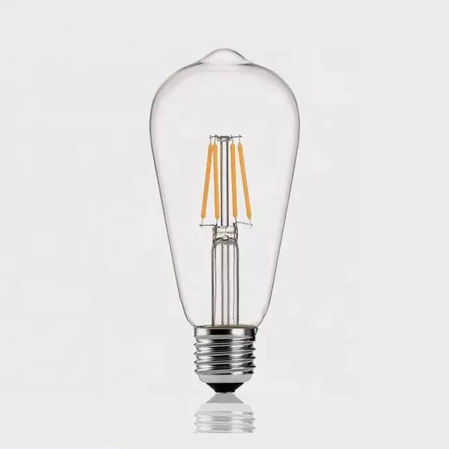 ST64 4w 투명 앰버 유리 LED 수직 에디슨 스타일 필라멘트 샹들리에 램프