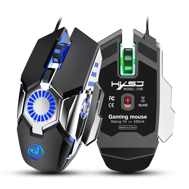 HXSJ-ratón con cable para juegos J700, dispositivo con iluminación colorida, programable, e-sports, USB, ajustable