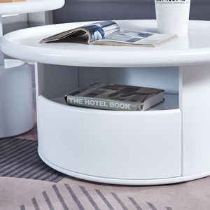 2-Piece White MDF Round <b>Coffee</b> <b>Table</b> Set for Living Room Bedroom - Product Image 6