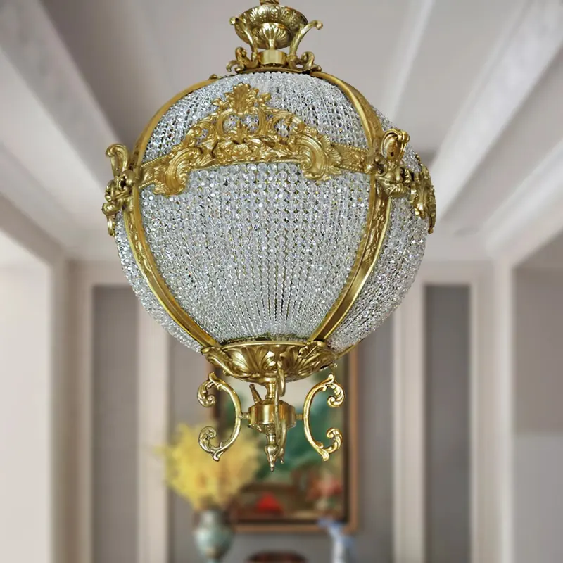 Innenausstattung Messing-Gold-Aufhänglampe Kristallkugel hängender Kronleuchter Luxus Hotel Veranstaltung Hochzeit Decken-Dekoration Esszimmer-Dekoration