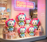 Boneka Bunga Padang Rumput, Hewan Boneka Berbulu, Kepala Kelopak Merah Muda, Mata Biru, Gaun Peri, Bantal Kawaii, Dekorasi Anak, Hadiah