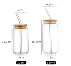 Stati Uniti Best Seller 400ml 550ml di birra in bianco può a forma di birra trasparente bicchieri di vetro borosilicato tazze con coperchio di bambù e paglia - Product Image 2