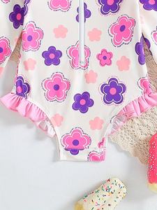 <span class=keywords><strong>Maillot</strong></span> <span class=keywords><strong>de</strong></span> <span class=keywords><strong>bain</strong></span> une pièce pour bébé fille, manches longues, motif floral mignon, fermeture éclair, avec chapeau, doux, confortable, respectueux <span class=keywords><strong>de</strong></span> la peau, triangle, ODM - Product Image 4