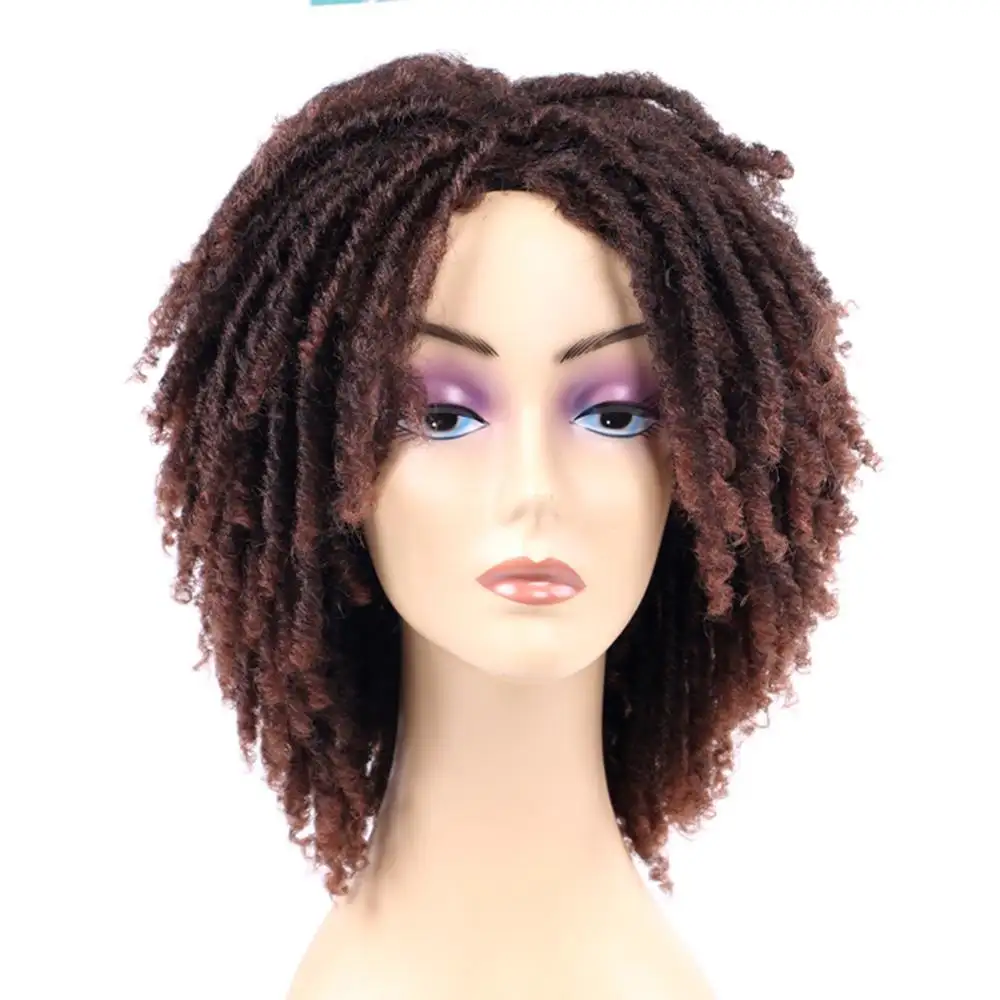 African Short Synthetic Dreadlock Wigs, Afro Curly Twist Wigs Braiding Synthetic Wig, Bob Braids Wig Twist Synthetic Braid Wig