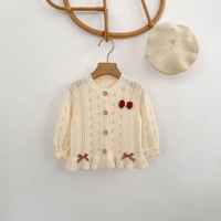 Cárdigan de punto 100% algodón personalizado para bebé con volantes y puntadas, conjunto de suéter para niños e infantes.