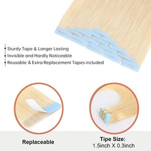 All'ingrosso naturale nastro biondo nelle estensioni dei capelli 100% capelli crudi vergini umani dritto invisibile osso biondo colore chiaro - Product Image 4