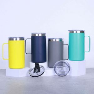 แก้วกาแฟสแตนเลสสตีลแบบมีหูจับ ขนาด 12 ออนซ์ 14 ออนซ์ 16 ออนซ์ เคลือบสีฝุ่น ป้องกันความร้อน แบบผนังสองชั้นสุญญากาศ พร้อมฝาปิด สกรีนโลโก้ได้ - Product Image 1