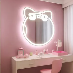 Lüks çerçevesiz renk değiştirme Salon duvar Anti sis banyo akıllı dokunmatik ekran makyaj makyaj masası aynası ile Led ışık