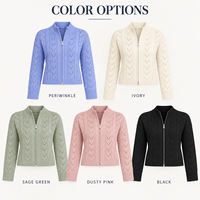 Cardigan personnalisé pour femme, à col montant, entièrement zippé, en maille torsadée, ajouré, à manches longues, court, pour le printemps et les tenues décontractées