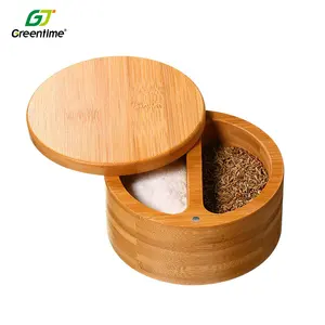 Amazon Hot Koop Keuken Hout Herb Spice Gereedschap Ronde Bamboe Verdeeld Kruiden Jar Voor Spice Met Magnetische Deksel