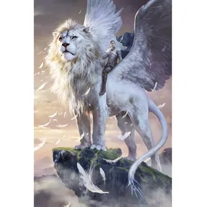 Diy 5d Diamond Painting Lion With Wings And Its Knight Diamond Embroidery Rhinestones Wall Paintings For Living Room