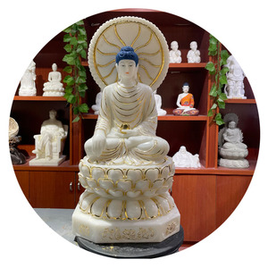 Jade blanc méditant Sakyamuni Bodhisattva marbre pierre assis <span class=keywords><strong>bouddha</strong></span> sculpture priant <span class=keywords><strong>Amitabha</strong></span> Statues - Product Image 2