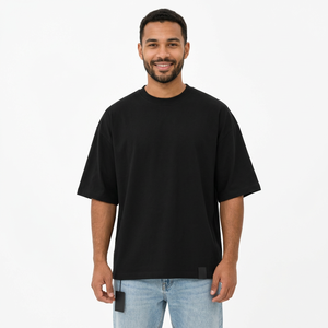 Camiseta Unisex Negra de Cuello Redondo, Corte Regular, Manga Corta, Color Sólido, Jersey de Algodón, Ropa Casual para Todas las Temporadas, Transpirable, Estilo Holgado - Product Image 3