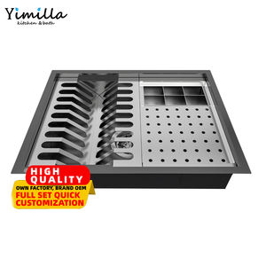 حوض مطبخ من الفولاذ المقاوم للصدأ مصنوع يدويًا بحوض واحد مع رف لتجفيف الأطباق للتركيب تحت سطح العمل - Product Image 2