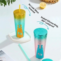 Bouteille d'eau en plastique incassable sans BPA de 600 ml, anti-fuite, compatible lave-vaisselle, avec paille et bouchon motif animal mignon, gourde de voyage pour