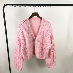 Tricoté à la main décontracté ample surdimensionné tricoté à la main col en V femmes enceintes pull cardigan - Product Image 4