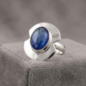Blue Tanzanite Gemstone 925 Sterling <b>Silver</b> Bezel Setting Ring Natural Healing Oval Cut Stone <b>Solid</b> <b>Silver</b> Customizable Unisex - Product Image 3