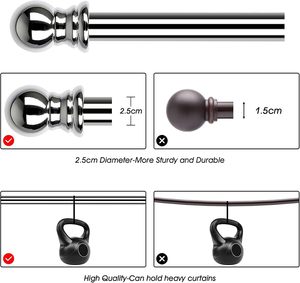 Tiang Gorden 76-221cm Tebal 25cm Dapat Disesuaikan, Tiang Gorden Dekoratif Tugas Berat dengan Ujung Hias untuk Ruang Tamu, Kamar Mandi, Kamar Tidur, Warna Perak - Product Image 2