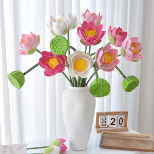 ดอกบัวประดิษฐ์โยชิโนบุ วัสดุ EVA สีขาวชมพู พร้อมฝัก PU ก้านเดี่ยว สำหรับตกแต่งบ่อปลาและตู้ปลา - Product Image 1
