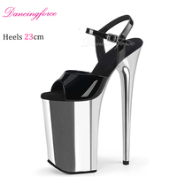 23CM/9 pouces Sexy Fetish Chrome Plateforme Stripper Open Toe Ankle Strap Léger Été Augmentation de la hauteur Spectacle Pole Dance