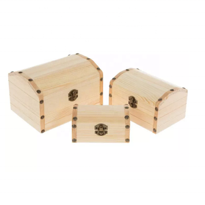 Juego de 3 Cajas de Madera de Pino para Joyas con Decoración en los Bordes, Contenedor para Regalos, Dimensiones OEM, Precio de Fábrica al por Mayor - Product Image 1