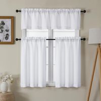 Lecloud Düz Beyaz Tül Perdeler 2 Adet Çubuklu Perde Standart Pencereler için 42" Genişlik X 18" Uzunluk Mutfak ve Yatak Odası Ev Dekorasyonu