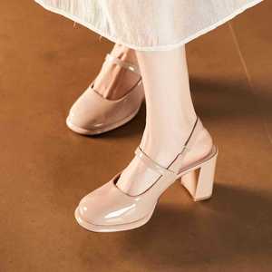 Escarpins Mary Jane à bout rond en cuir verni, talon carré, talon haut, bride en T, boucle décorative, tendance mode, chaussures pour femmes - Product Image 4