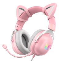 Casque de jeu filaire ONIKUMA X11 avec suppression du bruit, oreilles de chat roses détachables, casque PS4 avec éclairage LED RVB