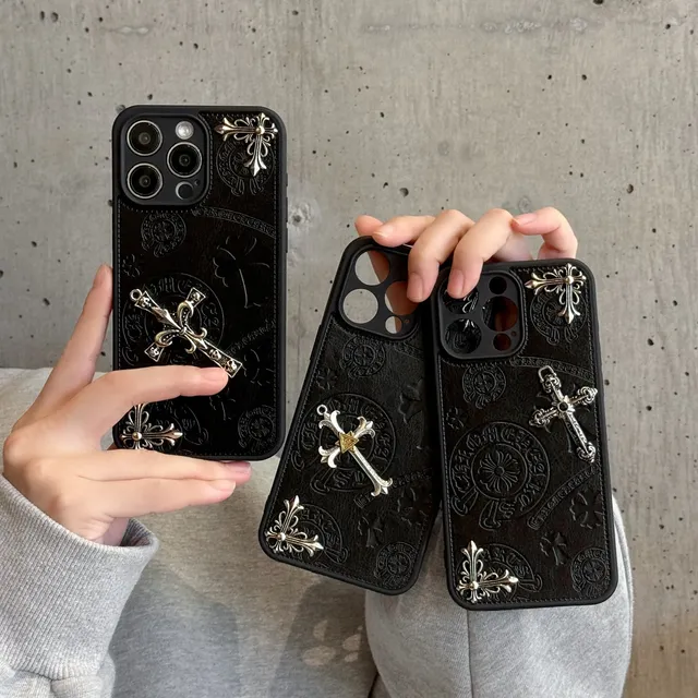 Luxurious 3D Cross Kroxin PU Leather Printed Grand Phone Case for iPhone 18 17 Air 16 15 14 Plus 13 Pro Max Protective Cover