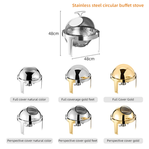 طقم أطباق بوفيه فاخرة مستديرة فضية اللون مع سخان طعام للاستخدام في الفنادق والمطاعم - Product Image 2
