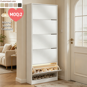 2026 Hot Selling Modern Large-Capacity Wood Mirror Shoes <strong>Cabinet</strong> 5 Drawers Tall <strong>Slim</strong> Entryway Shoe Storage Living Room in Stock - Product Image 1