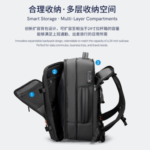 Kingsons Men's Business <b>Backpack</b> <b>Black</b> Large Capacity Anti-Theft Laptop Bag With Interior Zipper Pocket For Travel - Product Image 4