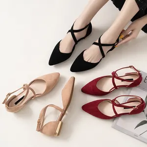 Ambition toptan tasarımcı moda kadın büyük boy ayakkabı düz çapraz askı sandal ayakkabı