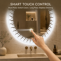 Miroir LED rond à motif laser, interrupteur tactile, 3 couleurs de lumière, design moderne, anti-buée, luminaire mural pour salle de bain, pour la décoration