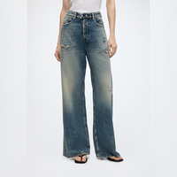 Kadın Yüksek Bel Geniş Paça Yırtık Kot Pantolon Kirli Yıkama Eskitme Vintage Bol Denim Sokak Giyim Y2K Grunge Pantolon OEM Toptan