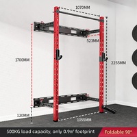 Rack de musculation pliable en acier mural pour squats, presse à banc, power cage, entraînement de tractions, bancs réglables à 90 degrés