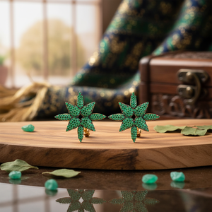 Tree Leaf Design <b>Emerald</b> Zircon Stone <b>Stud</b> Earring Turkish Handmade Wholesale 925 Sterling Silver for Ladies Jewelry - Product Image 3
