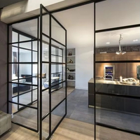 Portes françaises en acier à double battant Fenêtres en verre fixes insonorisées en fer pour cloison d'entrée de maison