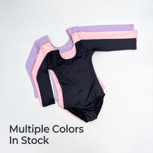 Justaucorps de ballet noir à manches longues et dos en U pour enfants, en nylon et élasthanne très extensibles, combinaison de danse de base pour filles avec doublure intérieure - Product Image 1