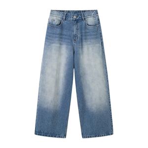 Wholesale Custom High Quality 100% Cotton Fabric for <b>Men</b> Washed Blue Vintage <b>Jeans</b> Hip Hop Baggy <b>Men's</b> Denim Pants - Product Image 5