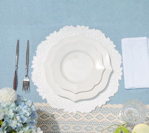 Service de table élégant en porcelaine blanche à motifs floraux, vaisselle de mariage, logo personnalisé, écologique, assiettes durables, banquet, hôtel, restaurant - Product Image 6