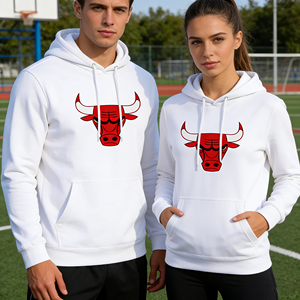 Unisex White <strong>Chicago</strong> <strong>Bulls</strong> Graphic <strong>Hoodie</strong> | Custom Team Sweatshirt with Bold <strong>Bull</strong> Logo for Sports Brands &amp; Events - Product Image 2