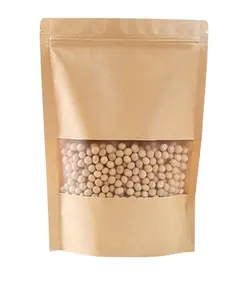 Ziplock Frosted Kraft Paper Stand Up Pouch Customized Kraft Paper Bags With Frosted Window For Tea Medible Nuts Food Bags